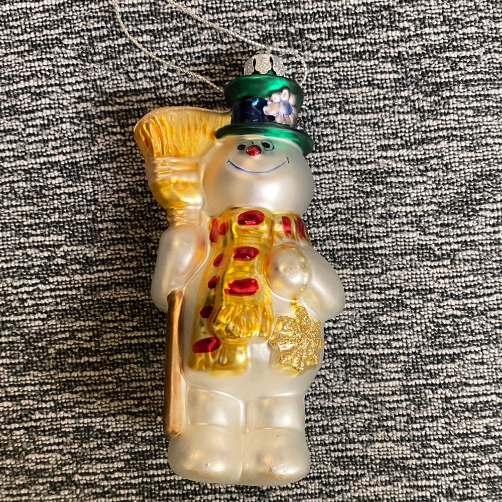 Frosty The Snowman Ornament with Gold and Green Details